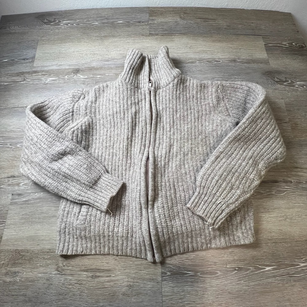 Preswick & Moore Sweater Mens Medium Tan Wool Blend Full Zip Ribbed Cardigan